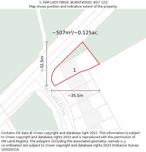 1, FAIR LADY DRIVE, BURNTWOOD, WS7 1ZZ: Plot and title map