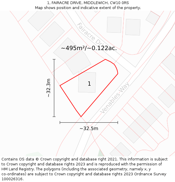 1, FAIRACRE DRIVE, MIDDLEWICH, CW10 0RS: Plot and title map