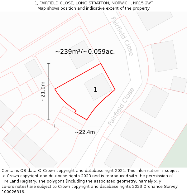 1, FAIRFIELD CLOSE, LONG STRATTON, NORWICH, NR15 2WT: Plot and title map