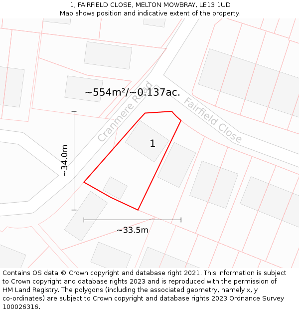 1, FAIRFIELD CLOSE, MELTON MOWBRAY, LE13 1UD: Plot and title map