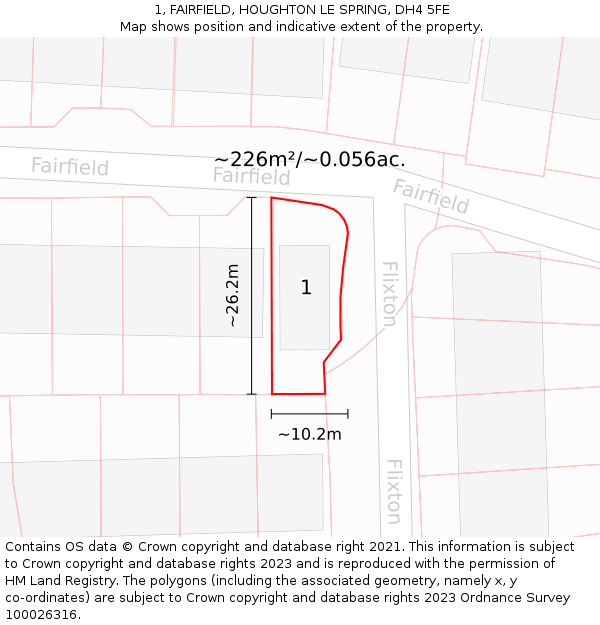 1, FAIRFIELD, HOUGHTON LE SPRING, DH4 5FE: Plot and title map