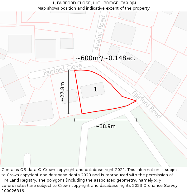 1, FAIRFORD CLOSE, HIGHBRIDGE, TA9 3JN: Plot and title map