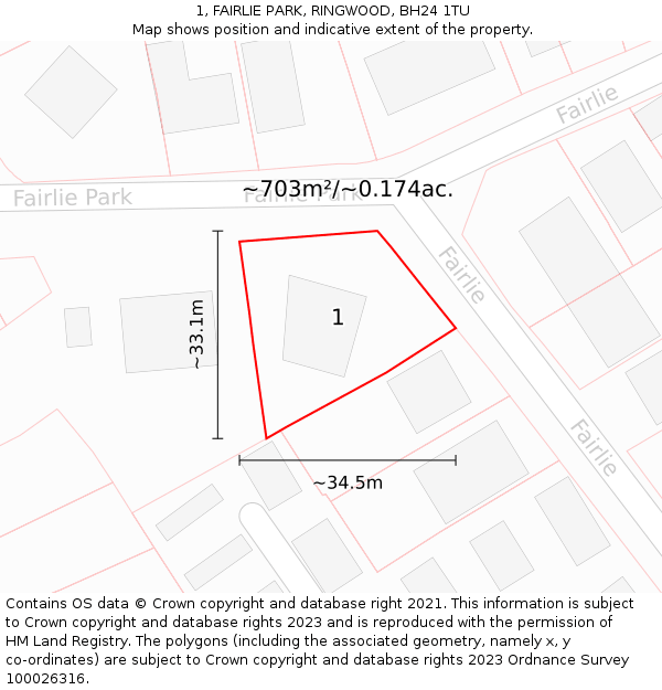 1, FAIRLIE PARK, RINGWOOD, BH24 1TU: Plot and title map