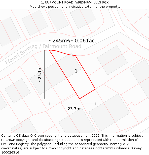 1, FAIRMOUNT ROAD, WREXHAM, LL13 9GX: Plot and title map