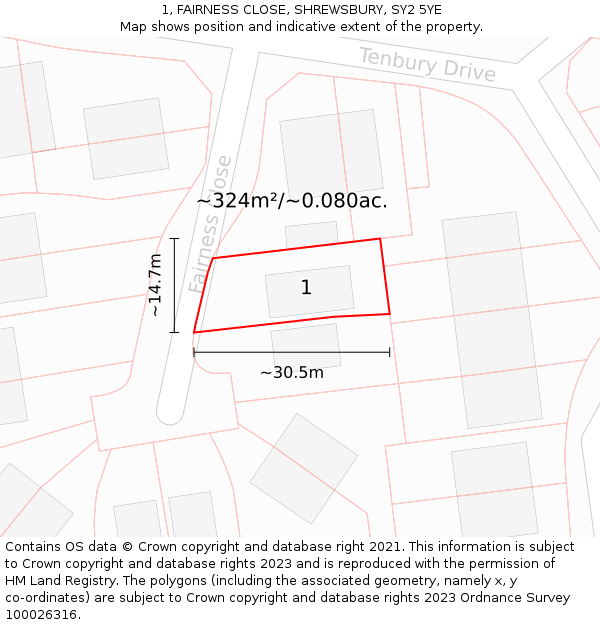 1, FAIRNESS CLOSE, SHREWSBURY, SY2 5YE: Plot and title map