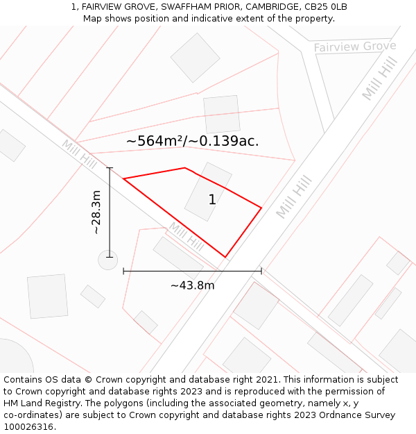 1, FAIRVIEW GROVE, SWAFFHAM PRIOR, CAMBRIDGE, CB25 0LB: Plot and title map