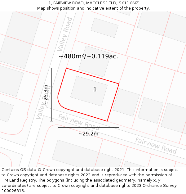 1, FAIRVIEW ROAD, MACCLESFIELD, SK11 8NZ: Plot and title map