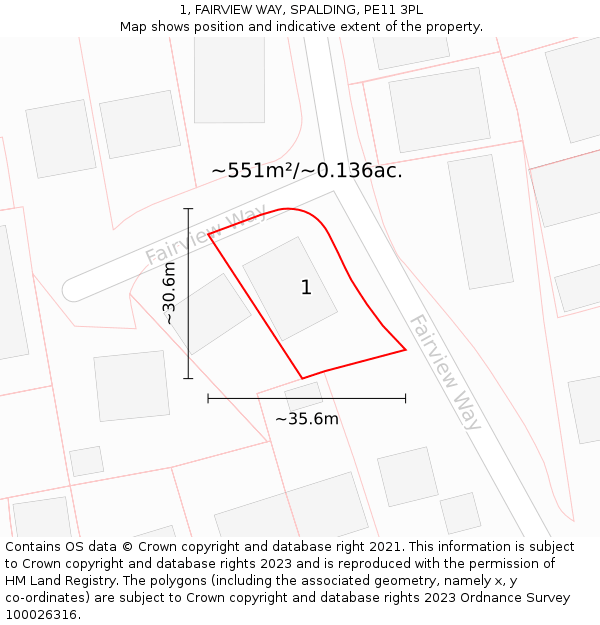 1, FAIRVIEW WAY, SPALDING, PE11 3PL: Plot and title map