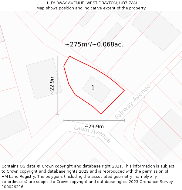 1, FAIRWAY AVENUE, WEST DRAYTON, UB7 7AN: Plot and title map