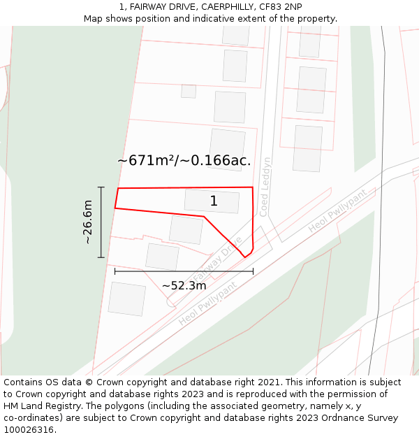 1, FAIRWAY DRIVE, CAERPHILLY, CF83 2NP: Plot and title map