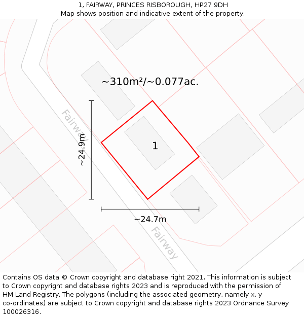 1, FAIRWAY, PRINCES RISBOROUGH, HP27 9DH: Plot and title map