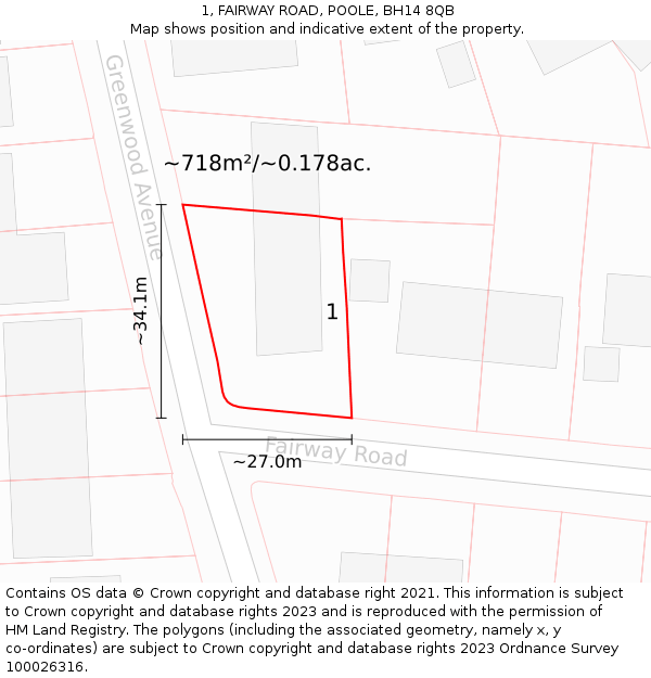 1, FAIRWAY ROAD, POOLE, BH14 8QB: Plot and title map