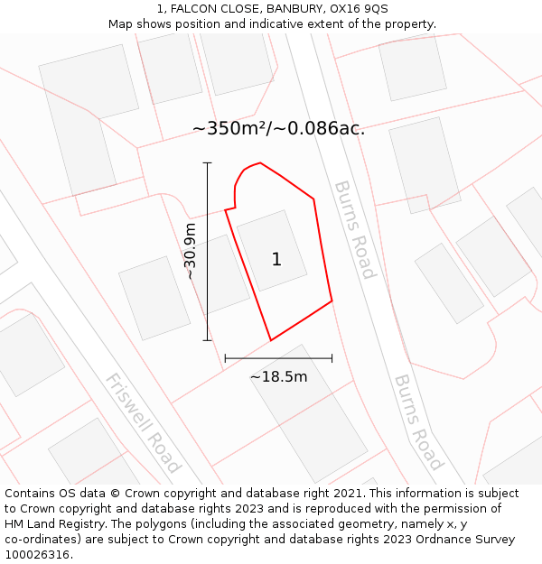 1, FALCON CLOSE, BANBURY, OX16 9QS: Plot and title map