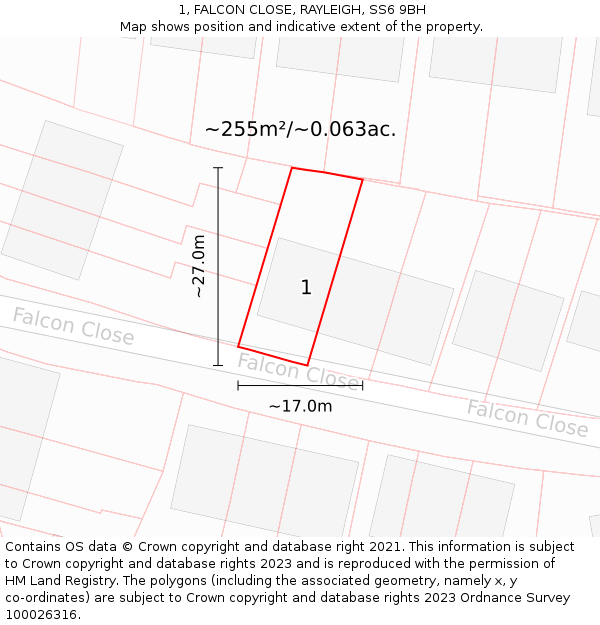 1, FALCON CLOSE, RAYLEIGH, SS6 9BH: Plot and title map