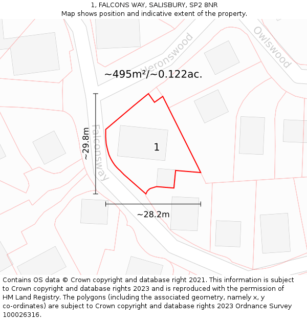 1, FALCONS WAY, SALISBURY, SP2 8NR: Plot and title map