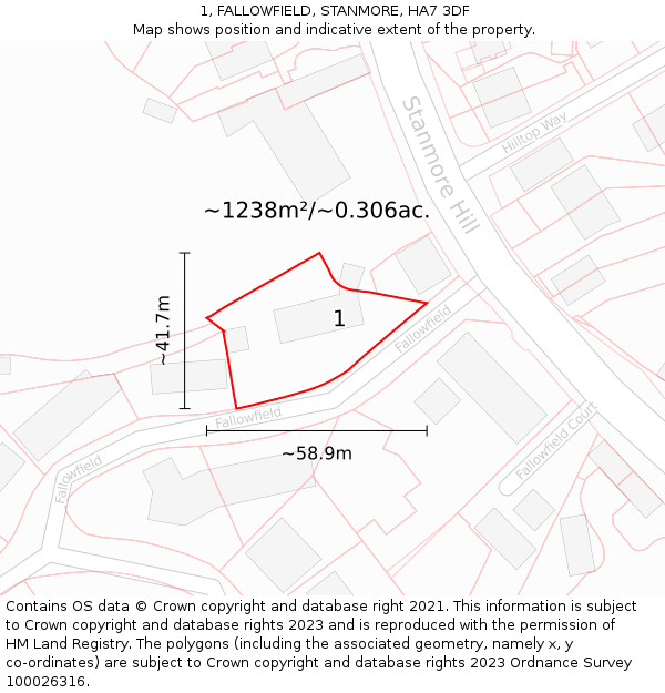 1, FALLOWFIELD, STANMORE, HA7 3DF: Plot and title map