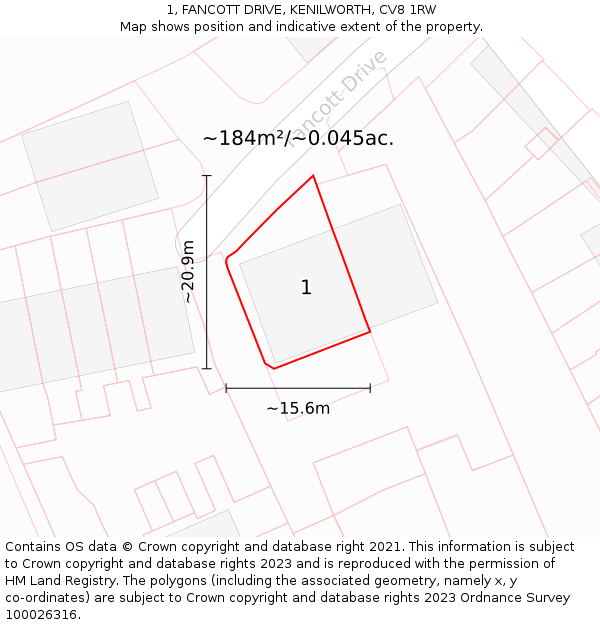 1, FANCOTT DRIVE, KENILWORTH, CV8 1RW: Plot and title map