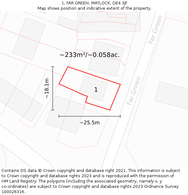 1, FAR GREEN, MATLOCK, DE4 3JF: Plot and title map