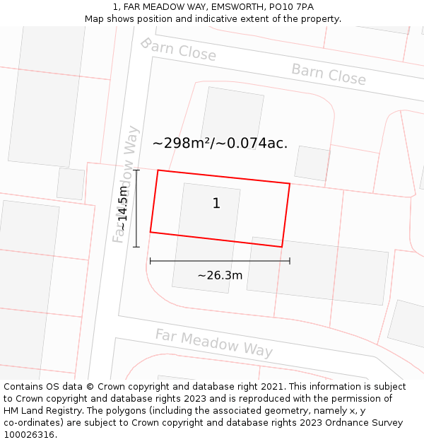 1, FAR MEADOW WAY, EMSWORTH, PO10 7PA: Plot and title map