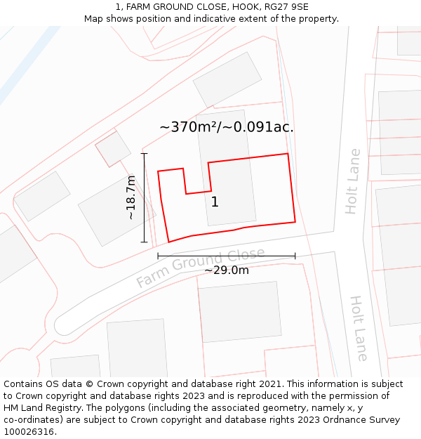 1, FARM GROUND CLOSE, HOOK, RG27 9SE: Plot and title map