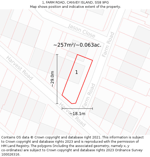 1, FARM ROAD, CANVEY ISLAND, SS8 9PG: Plot and title map