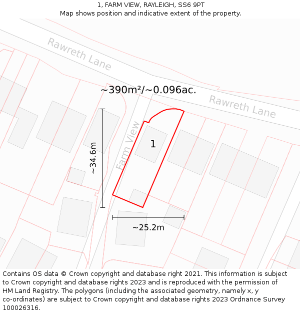 1, FARM VIEW, RAYLEIGH, SS6 9PT: Plot and title map