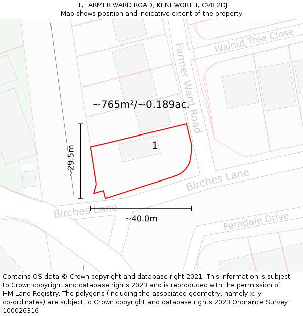 1, FARMER WARD ROAD, KENILWORTH, CV8 2DJ: Plot and title map