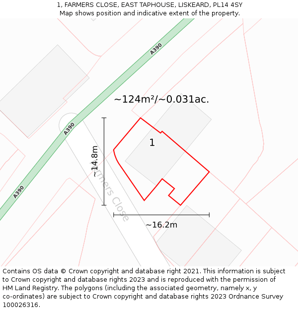 1, FARMERS CLOSE, EAST TAPHOUSE, LISKEARD, PL14 4SY: Plot and title map