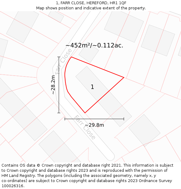 1, FARR CLOSE, HEREFORD, HR1 1QF: Plot and title map