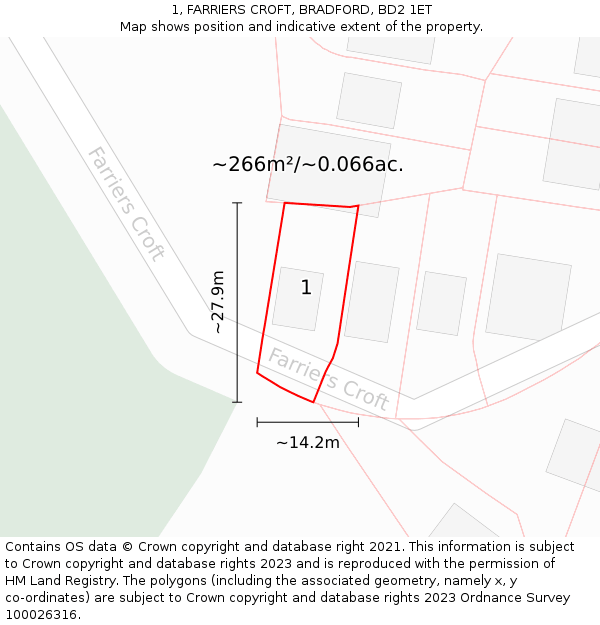 1, FARRIERS CROFT, BRADFORD, BD2 1ET: Plot and title map