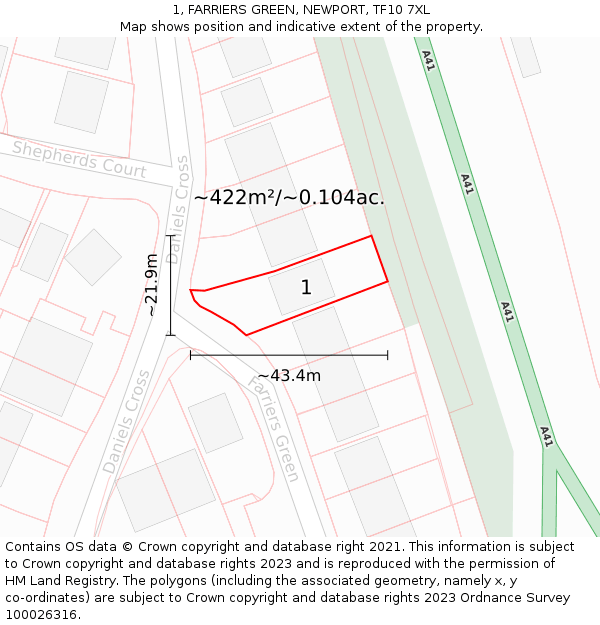 1, FARRIERS GREEN, NEWPORT, TF10 7XL: Plot and title map