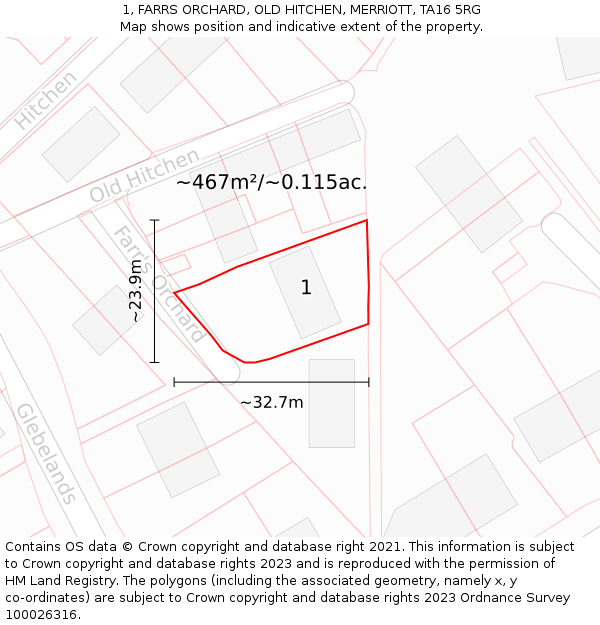 1, FARRS ORCHARD, OLD HITCHEN, MERRIOTT, TA16 5RG: Plot and title map