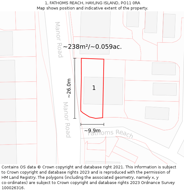 1, FATHOMS REACH, HAYLING ISLAND, PO11 0RA: Plot and title map