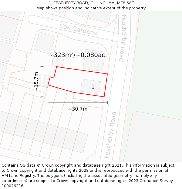 1, FEATHERBY ROAD, GILLINGHAM, ME8 6AE: Plot and title map