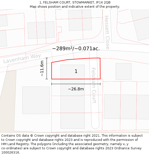 1, FELSHAM COURT, STOWMARKET, IP14 2QB: Plot and title map