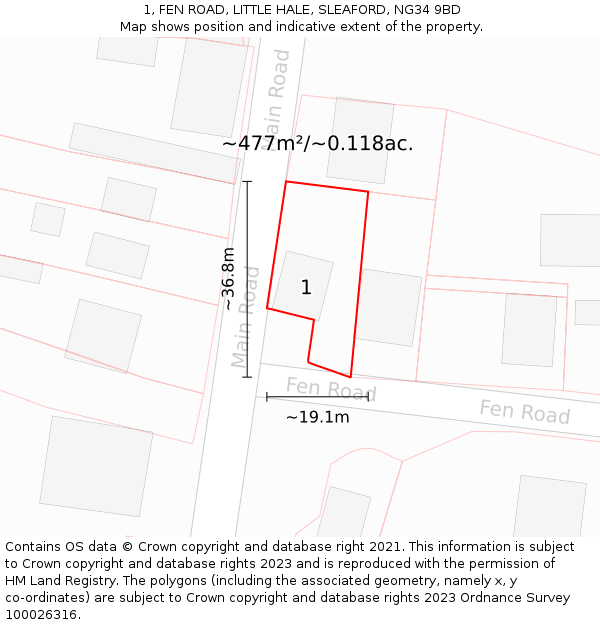 1, FEN ROAD, LITTLE HALE, SLEAFORD, NG34 9BD: Plot and title map