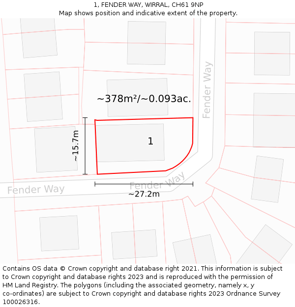 1, FENDER WAY, WIRRAL, CH61 9NP: Plot and title map