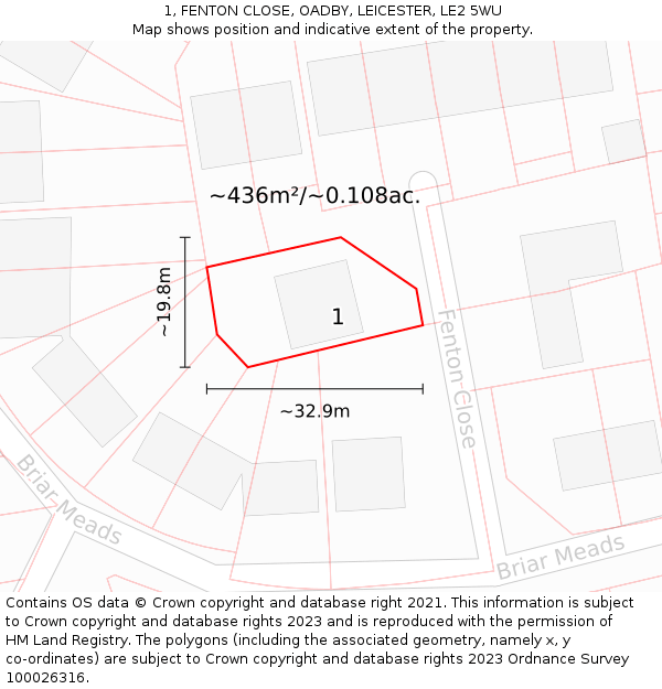 1, FENTON CLOSE, OADBY, LEICESTER, LE2 5WU: Plot and title map