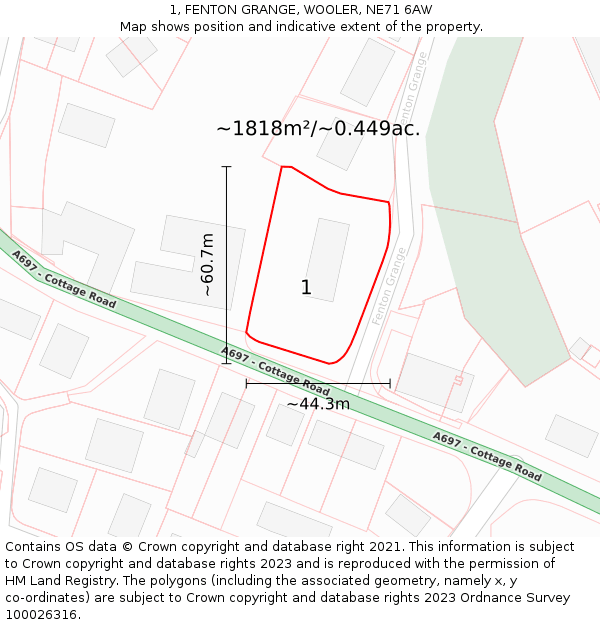 1, FENTON GRANGE, WOOLER, NE71 6AW: Plot and title map