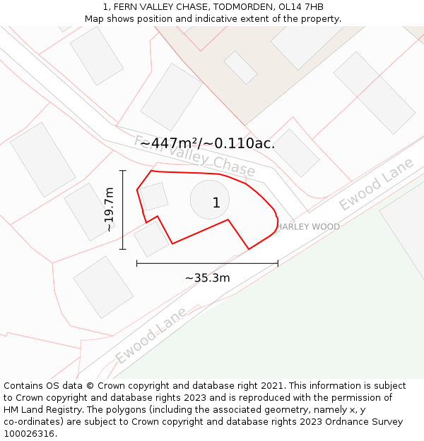 1, FERN VALLEY CHASE, TODMORDEN, OL14 7HB: Plot and title map