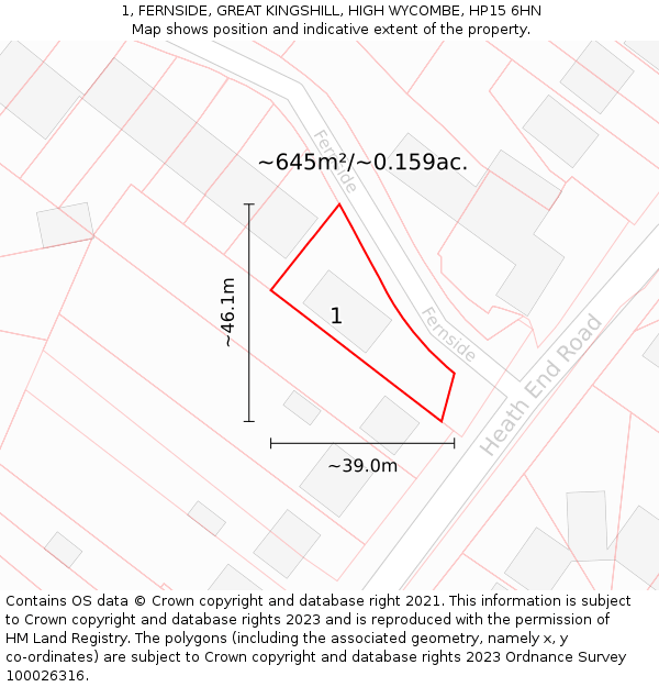 1, FERNSIDE, GREAT KINGSHILL, HIGH WYCOMBE, HP15 6HN: Plot and title map