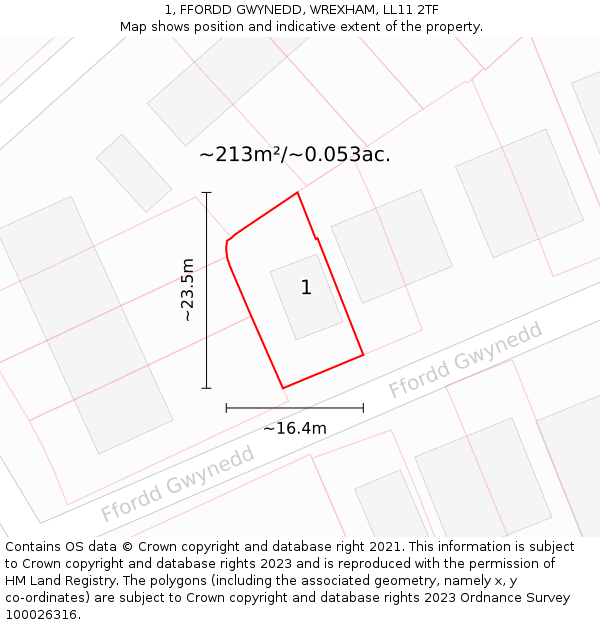 1, FFORDD GWYNEDD, WREXHAM, LL11 2TF: Plot and title map