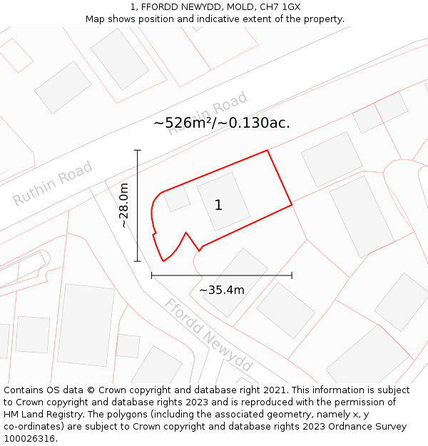 1, FFORDD NEWYDD, MOLD, CH7 1GX: Plot and title map