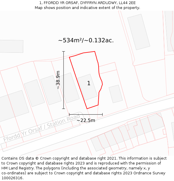 1, FFORDD YR ORSAF, DYFFRYN ARDUDWY, LL44 2EE: Plot and title map