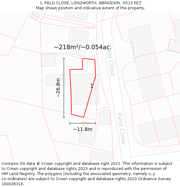 1, FIELD CLOSE, LONGWORTH, ABINGDON, OX13 5EZ: Plot and title map