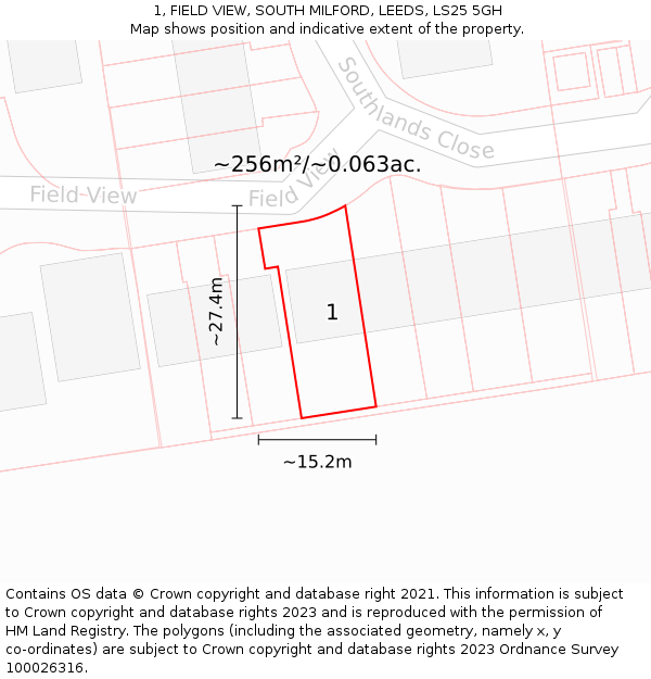 1, FIELD VIEW, SOUTH MILFORD, LEEDS, LS25 5GH: Plot and title map