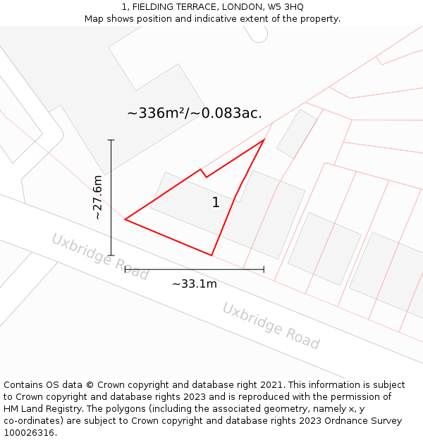 1, FIELDING TERRACE, LONDON, W5 3HQ: Plot and title map