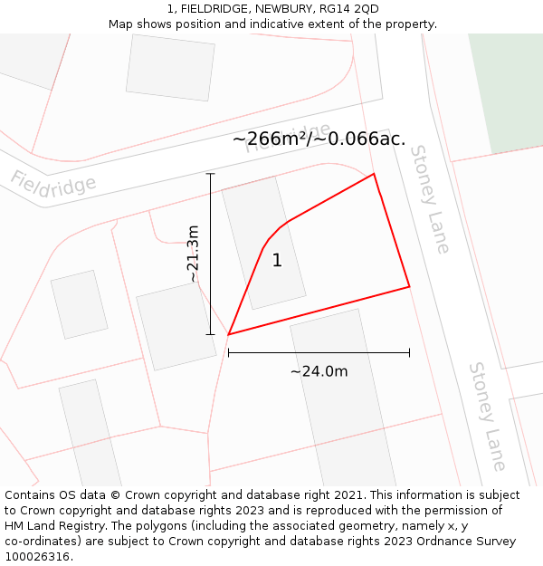 1, FIELDRIDGE, NEWBURY, RG14 2QD: Plot and title map