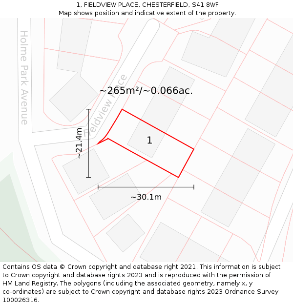 1, FIELDVIEW PLACE, CHESTERFIELD, S41 8WF: Plot and title map