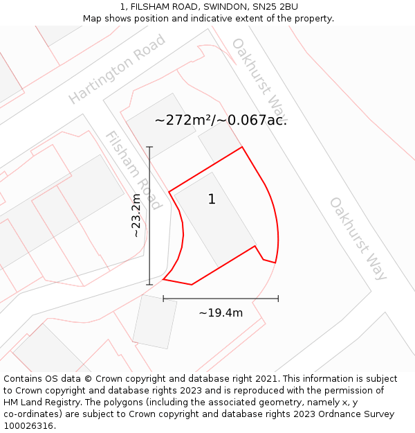 1, FILSHAM ROAD, SWINDON, SN25 2BU: Plot and title map